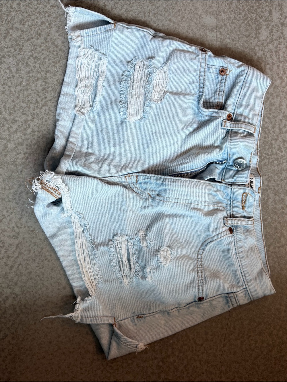 Pull&Bear Light Blue Denim Shorts with Leather Patch